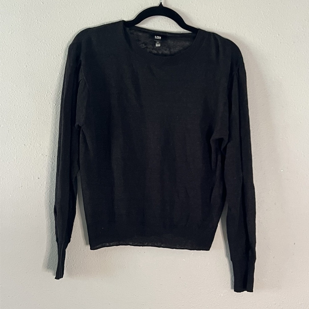 LINE The Label Black 100% Linen Knit Top Womens S Crew Neck Lightweight
